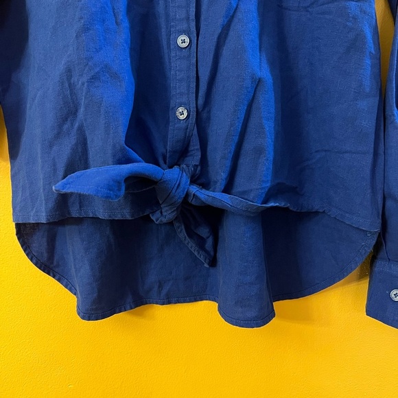 Loft Women's Front Tie Linen Blend Button Down Top Size Small Petite - Picture 5 of 9